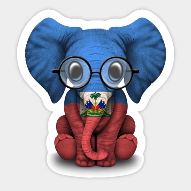 Baby Elephant with Glasses and Haitian Flag Sticker by jeffbartels